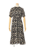 【Fi.n.t】花柄半袖ロングワンピース/BLACK