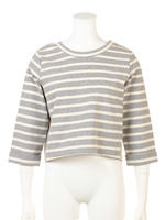 【NINE】ボーダーコクーンカットソー/グレー×キナリ