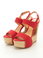 【R&E】変形籐ハイウェッジサンダル/アイボリー