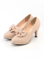 かかとパールリボンパンプス/シロ