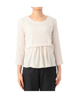 ギャザー切り替え八分袖ブラウス/ベージュ(052)