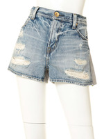 クラッシュ デニム コンビ ショート パンツ/L/BLU