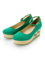 フラワーモチーフ付き厚底サンダル/グリーン系(022)