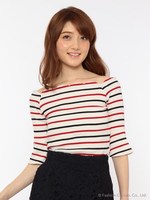 ボーダースカラップベルスリーブトップス/ブルー