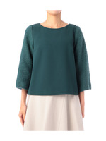 ボートネック切り替え七分袖ブラウス/ダークグリーン(023)