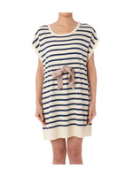 ウエストリボンボーダーニットワンピース/ピンク系(371)