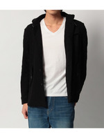 リンクス織りフーデッドカーディガン/ブラック(019)