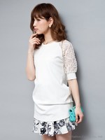 [リプライン]袖チュールロングトップス/オフホワイト