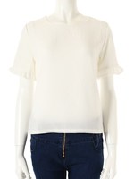 【ECURY】袖フリルボーダーブラウス/ホワイト