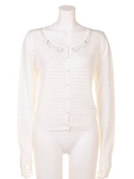 ビジューボーダーカーディガン/赤系花柄