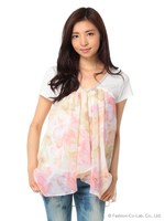 フラワーシフォンレイヤードトップス/パープル