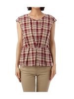 ラメチェックペプラムブラウス/レッド系(263)