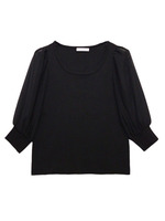 袖シフォンリブニット/ブラック