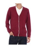 配色切りっぱなしニットカーディガン/レッド系(063)