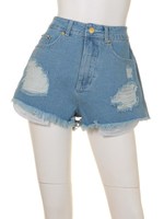 クラッシュデニムショートPT/アイスブルー
