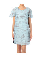 イラストプリント切り替えワンピース/ブルー系(191)