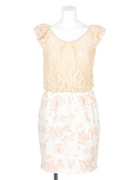 フリルスリーブコンビワンピース/ベージュ