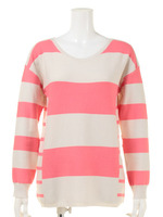 マルチボーダー柄プルオーバー/ピンク