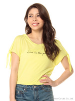 肩リボンロゴプリントTシャツ/ライム