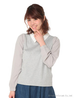 袖異素材衿付プルオーバー/グレー