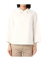 ビジュー衿コットンブラウス/オフホワイト(004)