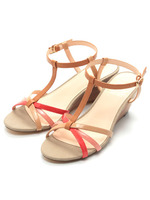 配色ベルト中寸ウエッジサンダル/ベージュコンビ