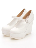 【R&E】ワンストラップハイウェッジパンプス/ホワイト