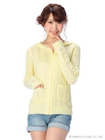 【Tralala】袖リボンスカラップパーカー/イエロー