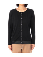 サテン切り替えクルーネックカーディガン/グレー系(012)