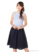 ニットフレアードッキングワンピ/ベージュ