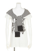 ネコ耳ボーダーフードT/オフホワイト