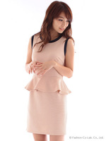 バイカラーピケボーダーワンピース/ブラック