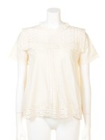 【mystic】半袖レース切替ブラウス/ベ−ジュ