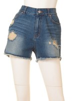 クラッシュデニムショーパン/ブルー