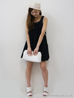 サイドフレアーコットンmessageワンピース/ブラック