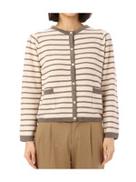 フラワーボタンボーダーニットソーカーディガン/ブラック(319)