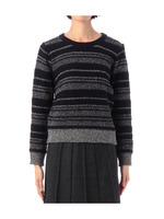 ボーダーデザイン透かし編みニット/ネイビー(493)