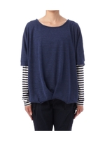 ボーダーレイヤード風ドルマンプルオーバー/ネイビー系(093)