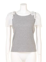 肩リボンワイドリブプル/オフ白