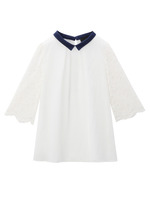 袖フラワーレース切り替えシャツ/ホワイト(403)