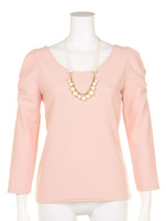 ネックレス付パワショルカットソー/ピンク