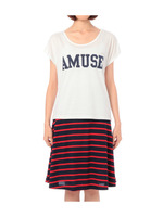 プリントカットソー+ボーダースカートセット/レッド系(363)