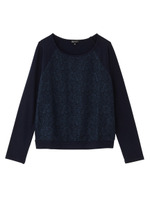 [L]レース切り替えラグランスリーブカットソー/ネイビー(793)