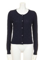 ビジューボタン付きブロックチェックニットカーデ/ネイビー