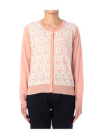 お花レース切り替えニットカーディガン/ピンク(072)