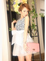 フロントリボンAラインドレス/ネイビー×ホワイト