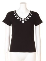 ホワイトビジューテレコVプルオーバー/イエロー