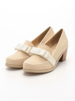 リボンヒールローファー/BEIGE
