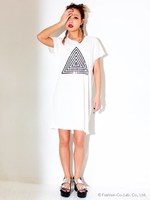 【ANAP】トライアングルプリントTシャツチュニック/WH