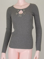 コットンリブビジュトップス/GY